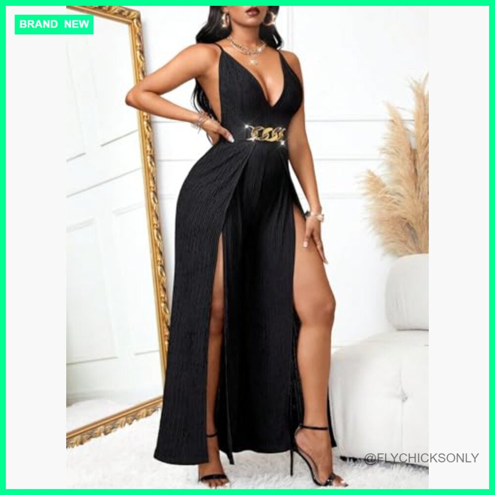 Polyester Elastane Jumpsuit V Neck Sleeveless Hig… - image 3